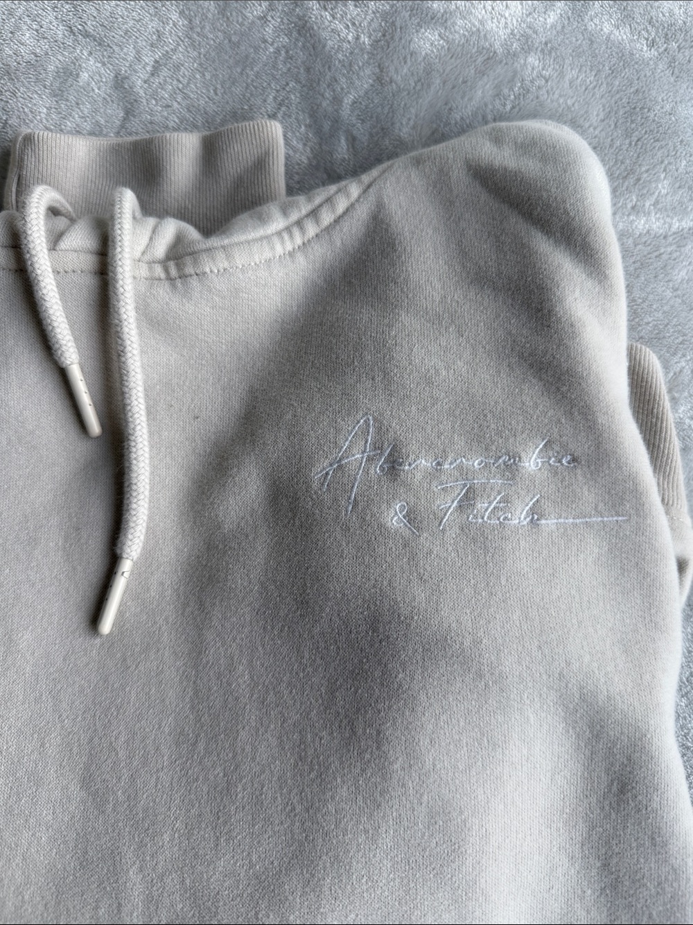 Abercrombie & Fitch Embroidered Script Hoodie — Light Gray